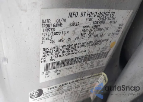 2010 Ford Expedition Limited из США, поврежденный, VIN 1FMJU1K56AEB62044